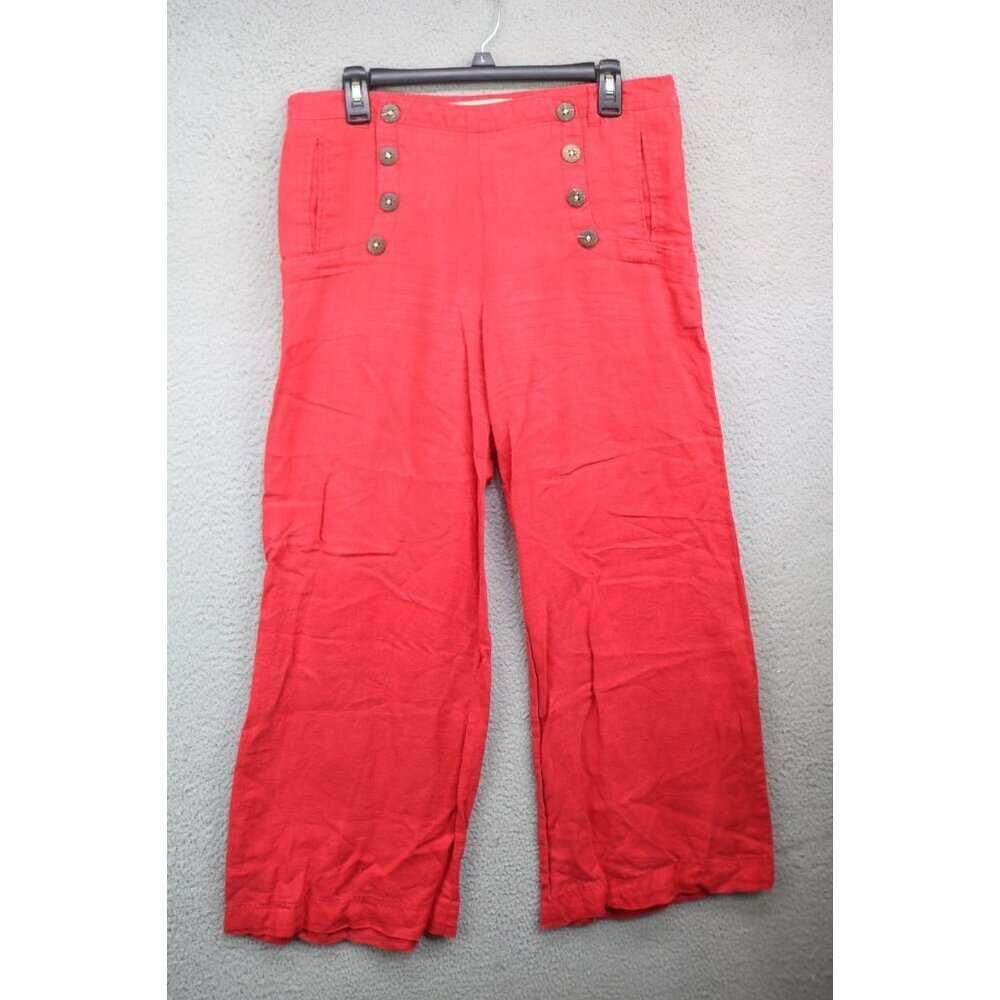 Daughters of the Liberation Red 100% Linen Wide Leg Pants-Size 8-Side Zip